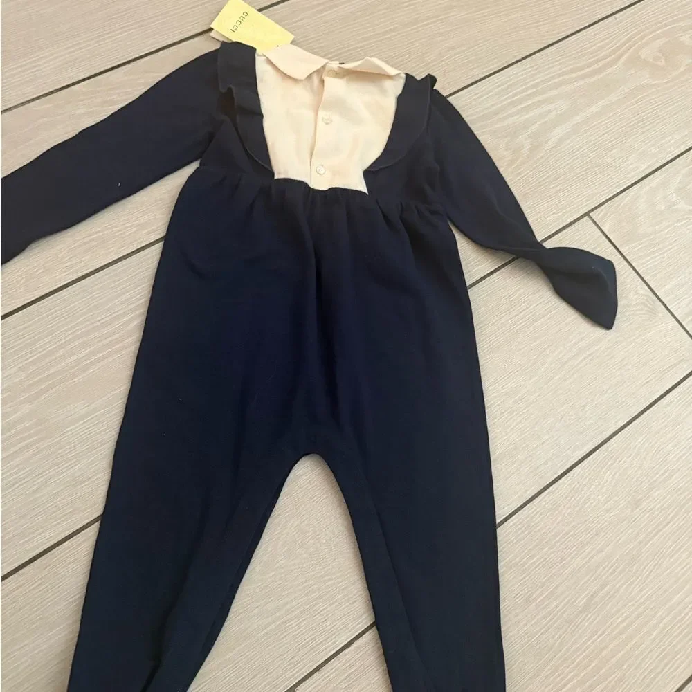 Brand new baby Gucci navy Footies One Piece
